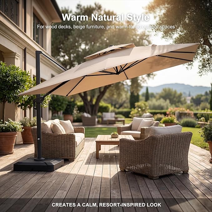 PURPLE LEAF 10 FT Cantilever Umbrella Outdoor Patio Umbrella, Large Offset Square Umbrella, Windproof Heavy Duty Hanging Outside for Patio, Sand Dune