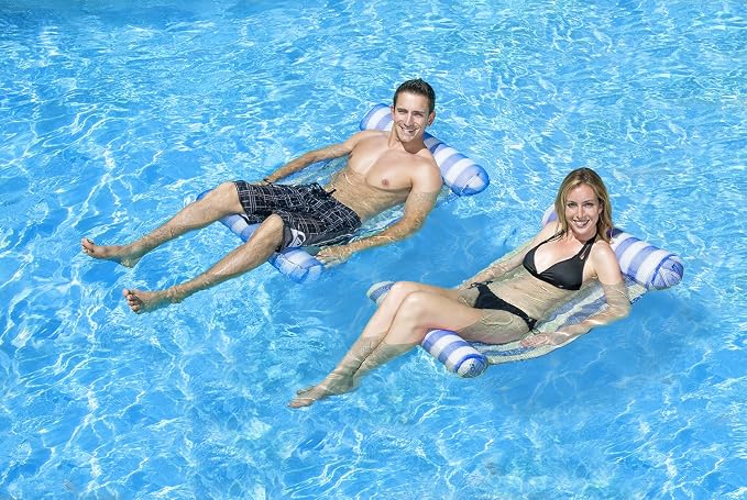 Poolmaster Water Hammock Inflatable Pool Floats for Adults, 4-in-1 Hammock, Saddle, Lounge or Drifter with Quick-Dry Mesh Fabric, 12-Gauge Vinyl Support, Blue