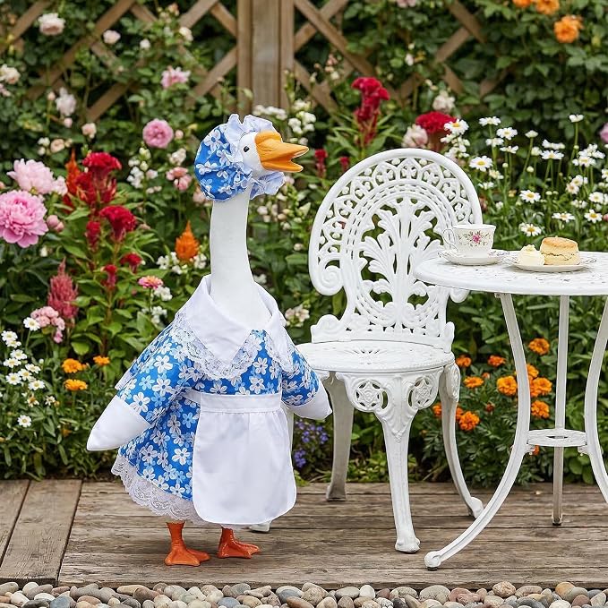 Spring Porch Goose Outfit Daisy Porch Goose Clothes for 23 Inch Lawn Cement or Plastic Geese Statue Geese Skirt Costume with Hat Dress for Spring Outdoor Patio Yard Garden Holiday Decoration