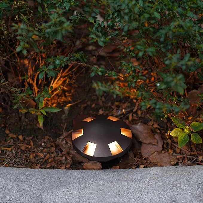 GOODSMANN Landscape Lighting 2PK Low Voltage Well Lights 6 Watt LED 120 Lumen 12V AC In-Ground Lights 3000K Warm White with Cable Connectors (2 Pack)