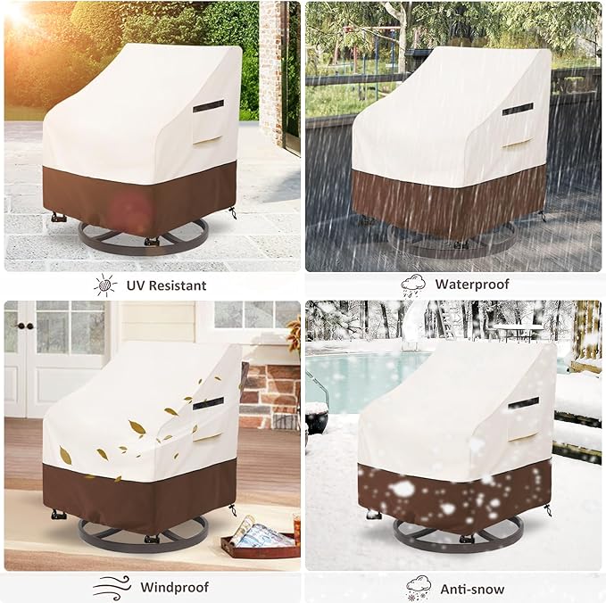Outdoor Swivel Lounge Chair Cover 2 Pack,Waterproof 100% Outdoor Patio Chair Covers,30W x 34 D x 38.5 H inches,Outside Furniture Lounge Deep Seat Cover -Beige