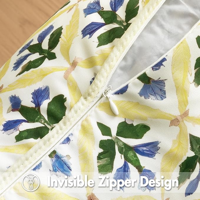 MIULEE Outdoor Floral Pillow Covers Waterproof 18x18 Yellow-Blue | Decorative Block Print,Boho Farmhouse, Set of 2 Coastal Summer Cushion Covers with Piping,Garden Patio Furniture Porch Couch