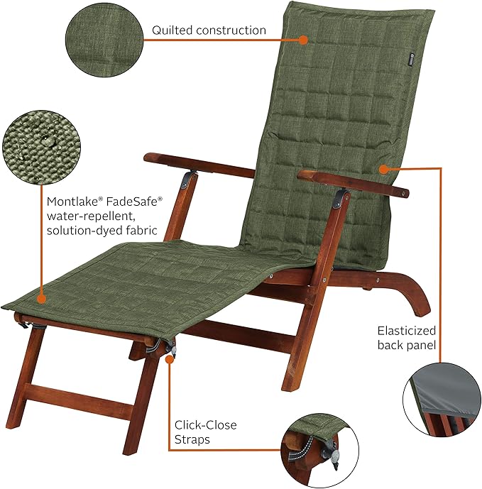 Classic Accessories Montlake Water-Resistant 69 Inch Patio Steamer Chaise Slipcover, Heather Fern, Patio Furniture Covers