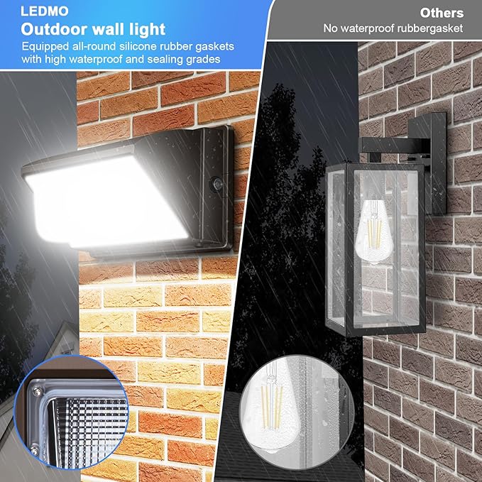 ledmo 150W Wall Pack Lights Outdoor with Photocell Dusk to Dawn 4 Pack | 5000K 21000LM LED Security Light IP65 Commercial Exterior Lighting Fixture 100-277V Equivalent for Backyard Parking