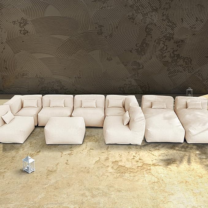 Patio Conversation Set Bean Bag Eraclea 9C Outdoor Chairs Sectional Daybed Furniture Outdoor Sofa Couch High Density Foam Filling Modern Comfy Patio Couch (Light Beige)