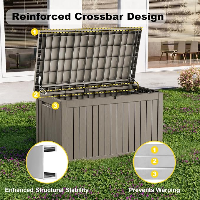 ROJIK Outdoor Storage Housing Deck Box-Waterproof Patio Furniture,Garden Tools,Cushions,Pool Accessories Storage Waterproof Resin Box with Capacity (280 Gal & Grey)