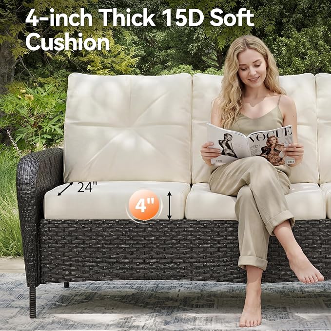 Aoxun Luxury 7-Piece Patio Furniture Set, 360° Swivel Chairs, Wicker Rattan Sofa with Thick Cushion, Outdoor Conversation Set for Backyard, Poolside & Garden, Black/Beige