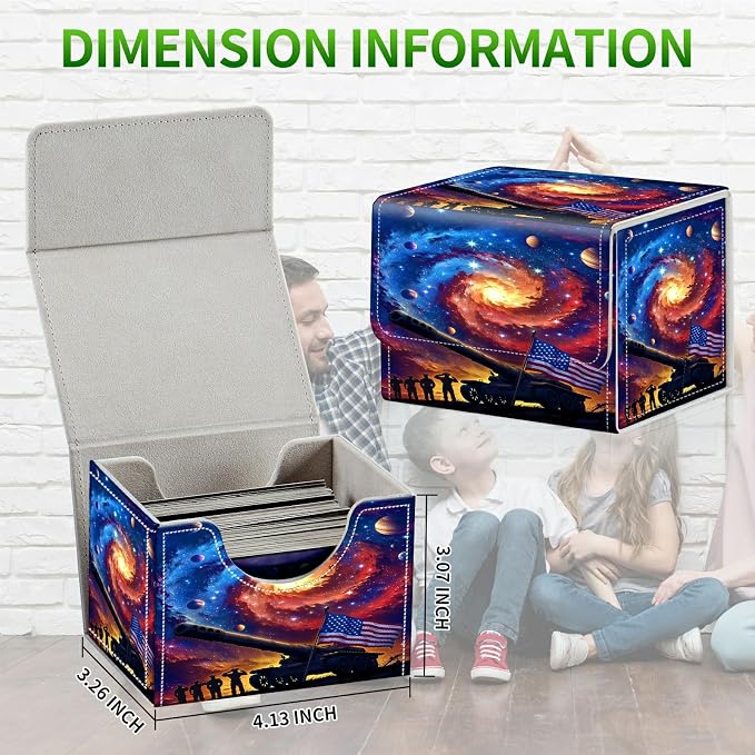 Card Deck Box for MTG, Cards Storage Box Fits 120+ Sleeved, Leather Small Size Strong Magnetic Closing Card Case for Board Games Magic TCG CCG Baseball Collection, Starry Sky Flag