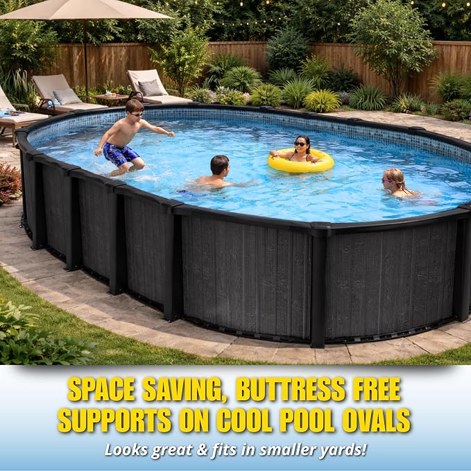 18x39 FT 54-Inch Oval Above Ground Swimming Pool Kit | Saltwater Friendly Aluminum Wall Pool Set with Heavy Duty Premium Resin Top Rails & Uprights | Includes 20 Mil Overlap Liner, Skimmer & Return