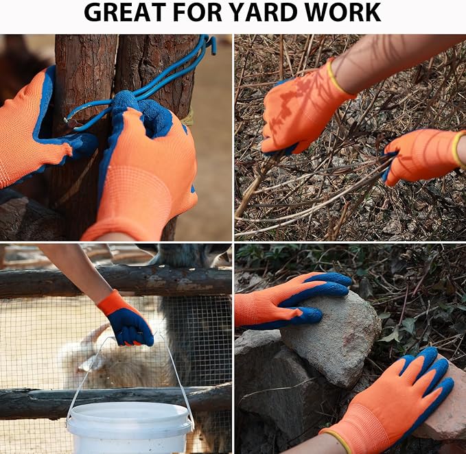 Toddlers Sized Gardening Gloves, 3 Pairs Non-Slip Kids Garden Gloves, Little Childrens Latex Coated Yard Work Gloves (Size 2 (Age 2-4 Year Old))