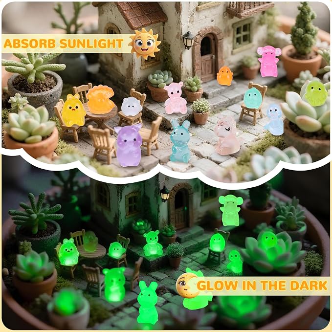 300PCS Mystery Mini Resin Animal Blind Bags, Glow in The Dark Tiny Animal Figures, 50+ Animal Combination Sets for Classroom Prizes, Party Favors, Fairy Garden & DIY Decor