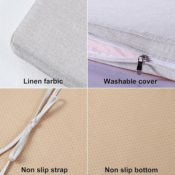36x12 Inch Piano Bench Cushion w/ Washable Cover for Indoor Furniture,Beige | Non slip high density foam bench seat cushion for kitchen dining room,shoe storage, entry way,window, settee