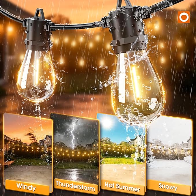 addlon 48FT Outdoor String Lights with 24 Dimmable Edison Bulbs for Patio | UL Listed, Remote Control. Waterproof Shatterproof Bulbs, Timer, Linkable, 2700K Warm White. Backyard, Pergola, Deck, Garden.