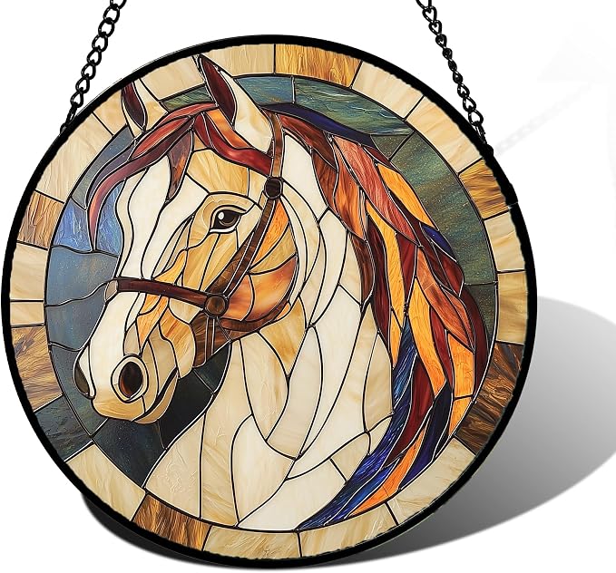 DASTOLL Stained Glass Window Hanging, Animal Horse Colored Mane Sun Catchers Glass Panel Cool Suncatcher Decor for Birthday for Women, Men, Wife, Aunt, and Mom 11.8x11.8 in