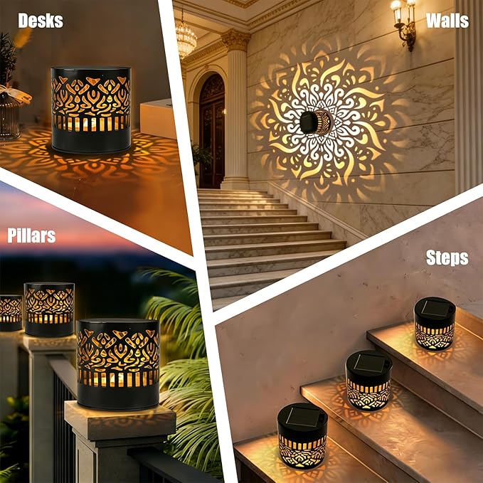 Decorative Solar Mandala Lights | Metal Solar Powered Outdoor Wall & Step Lighting | Waterproof Garden/Patio/Fence Lights with Auto On/Off | Mandala Pattern Backyard Decor for Deck,Post,Yard (4)