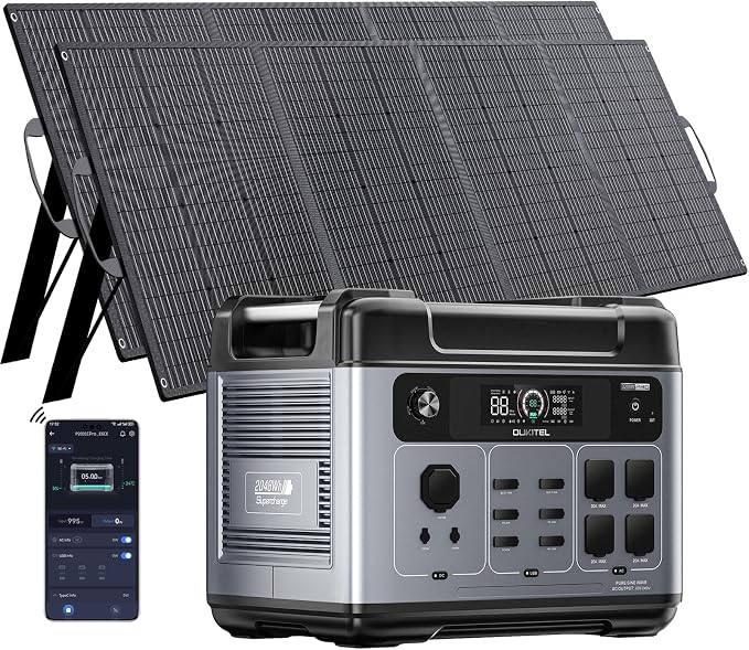 Portable Power Station, 2048Wh LiFePO4 Solar Generator with Panels Included, 3200W (Surge 6000W) AC Output Power Supply, 1800W Fast Charging, 10ms UPS, 16 Outlets for Home Backup RV Camping Emergency
