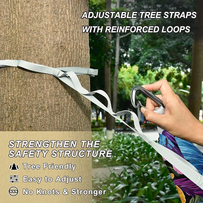 Camping Hammock Outdoor Hammocks for Outside Blue Leaf Hibiscus Flower Beach Trees Portable Lightweight with Pockets Tree Straps Indoor