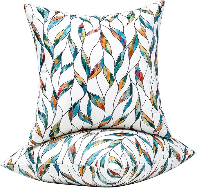 Outdoor Waterproof Pillow Covers Summer Decorative Throw Pillow Covers Tropical Leaves Couch Covers 18x18 Set of 2 Square Outdoor Floral Cushion Cases for Patio Furniture Garden Tent Balcony Bench
