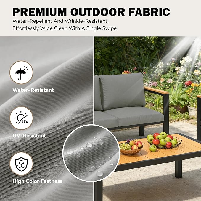 HOMREST 4 Piece Outdoor Patio Furniture Set, 7 Seat Oversized Outdoor Sectional Sofa with Washable Thick Cushions, Patio Conversation Set with Special Wide Armrest and Deep Seat, Gray