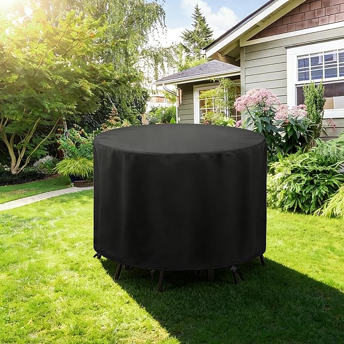 POMER Waterproof Round Patio Outdoor Table Cover,Bar Height Table and Chair Cover Waterproof Outdoor Tall High Table Cover for Round Furniture Set (84" D x 45" H)