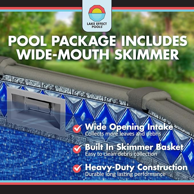 Lake Effect Pools 'Grand Cayman' 30 ft Round Above Ground Swimming Pool | 52 Inch Strong Extruded Resin Components | Bundle Includes: 25 Gauge Overlap Liner & Widemouth Skimmer