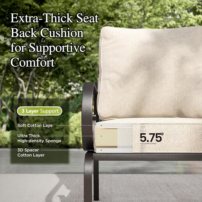 Sophia & William Patio Conversation Set for 5, 3-Seater Sofa, 2 Swivel Chairs and a Coffee Table, Metal Outdoor Furniture with 5.75" Extra Thick Cushion, Beige