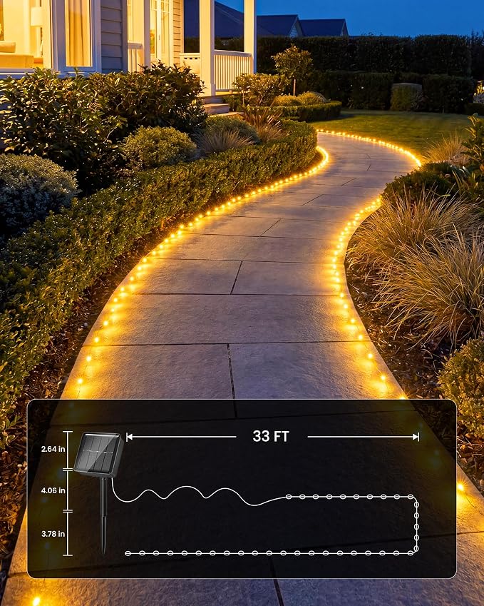 Minetom Solar Fairy Lights, 2 Pack Total 66 FT 200 LED Solar String Lights | IP65 Waterproof Twinkles Lights with 8 Modes, Christmas Lights Outdoor for Patio Party Garden Yard Tree Decor (Warm White)