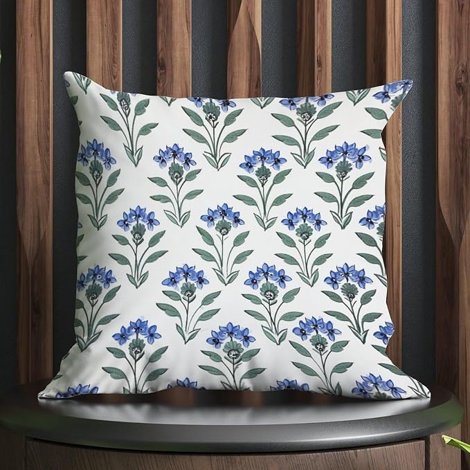 Mughal Flower Cushion Cases Blue Lotus Floral Cushion Cases 26x26 INClassic Accent Modern Decorative Pillow Covers for Patio Couch Sofa