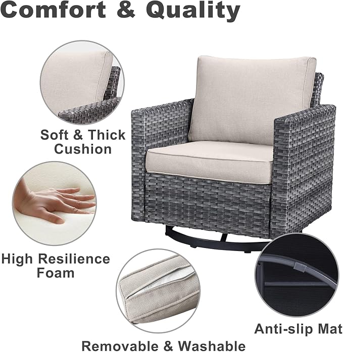 Belord Outdoor Bistro Set 3 Piece Wicker Swivel Rocker Patio Chairs, Oversize Outdoor Rattan Seating Set, Patio Swivel Glider Chairs Wicker Furniture with Metal Side Table for Porch Outside Backyard