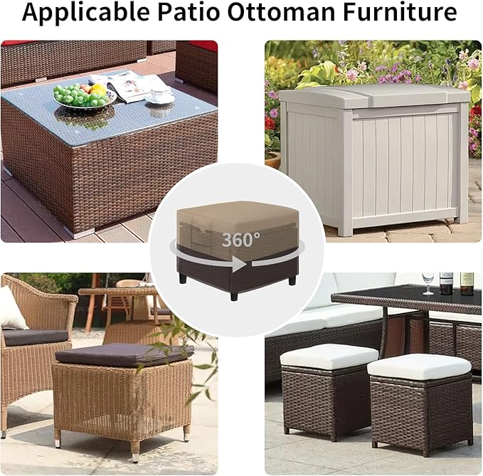 Easy-Going Outdoor Ottoman Cover, Waterproof Patio Ottoman Cover, Heavy Duty Outdoor Furniture Cover with Padded Handles (28"x22"x17", Camel/Dark Brown)