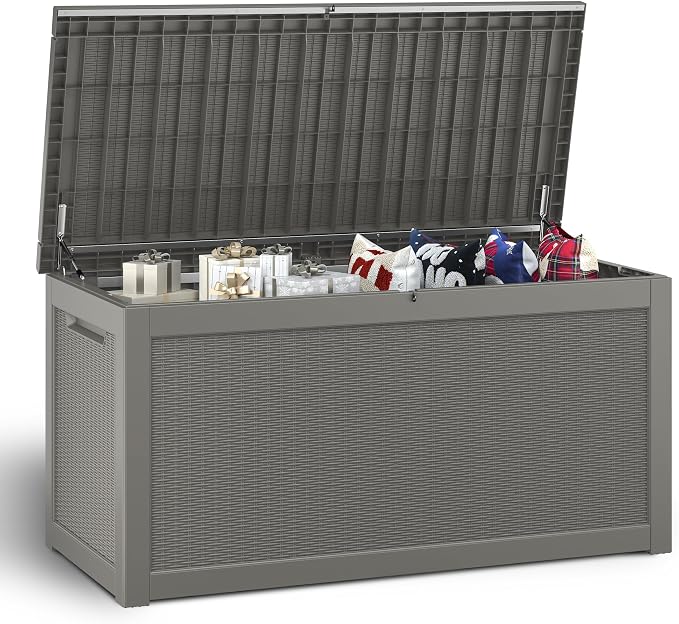 NUNU LAB 300 Gallon Outdoor Storage Box,Resin Large Sturdy Deck Box, Backyard Outside Storage Box Waterproof with Double Wall Panels,Package Delivery Garden Outdoor Hose Storage Bin