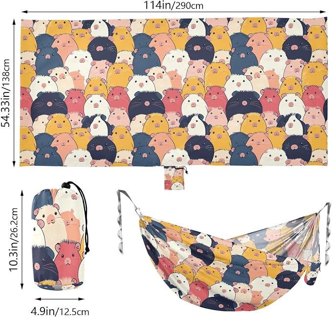 Camping Hammock Outdoor Hammocks for Outside Cavy Colorful Guinea Pig Beach Trees Portable Lightweight with Pockets Tree Straps Indoor