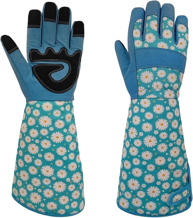 Thornproof Rose&Cactus Gardening Gloves,Gauntlet Garden Glove,Gifts | Canvas,Cute Floral Pattern,Leather Palm,Touchscreen,Durable Material,Garden Gift,Men&Women,Machine Washable,Adjustable Cuff