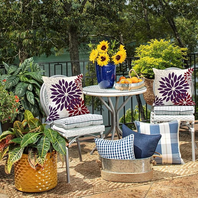 DFXSZ Outdoor Waterproof Pillow Covers 20x20 Set of 2 Purple WineRed Flower | Spring Summer Waterproof Flower Throw Pillowcases（No Inserts）Decor for Valentines Patio Funiture Garden Polyester Covers