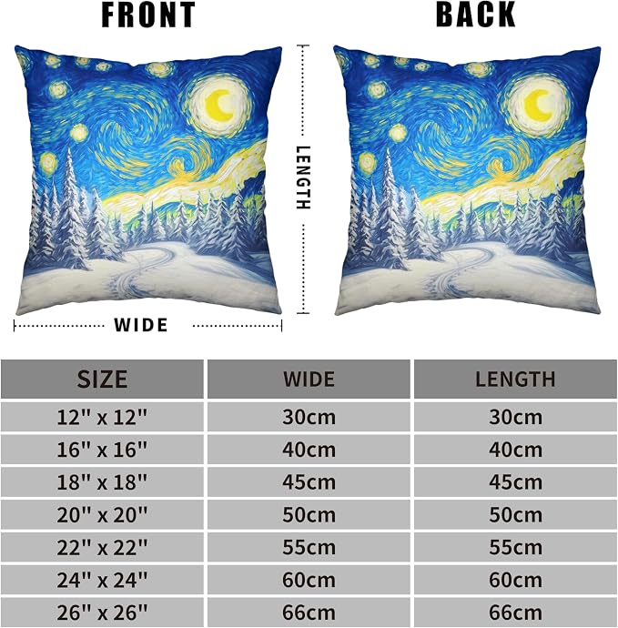 Winter Pine Forest Pillow Covers Van Gogh Starry Night Throw Pillow Covers Christmas Tree Pillowcase 16x16 Set of 2 Double Sided Printing Cushion Case for Living Room Couch Sofa