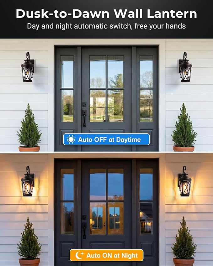 VIANIS 2-Pack Dusk to Dawn Outdoor Wall Light, Oil Rubbed Bronze Porch Light Fixture, Anti-Rust Exterior Wall Lantern, Modern Coach Lights for Garage, Outdoor Carriage Lights Wall Mount, E26 Hardwired