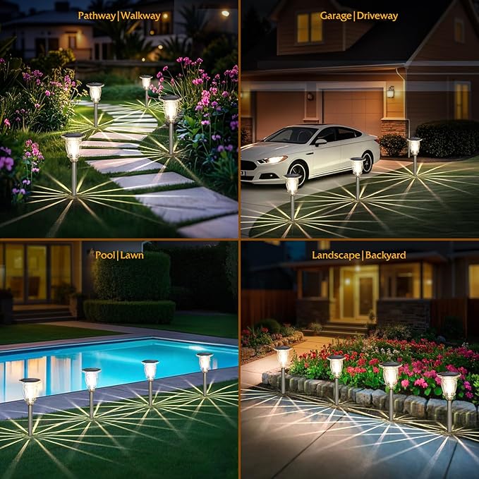 Solar Pathway Lights Outdoor 2 Pack, Warm White Solar Garden Lights, 17.5" IP65 Waterproof Glass Stainless Steel Tungsten Solar Powered Landscape Lights for Yard Walkway Driveway Patio Lawn Flower Bed