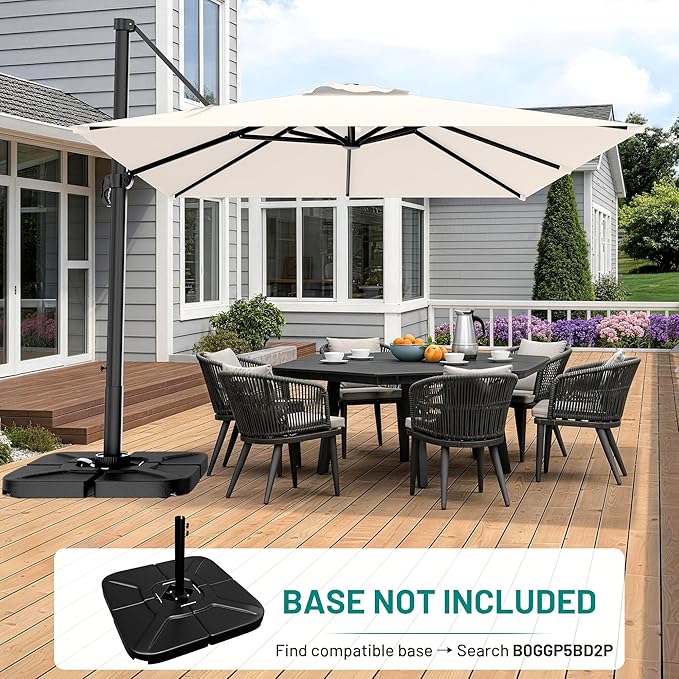 AreShark 9 X 9 FT Cantilever Patio Umbrella, 360-Degree Rotation Square Hanging Offset Umbrella with Crank, Heavy Duty Patio Umbrella for Patio, Pool, Garden, Deck, Cream White