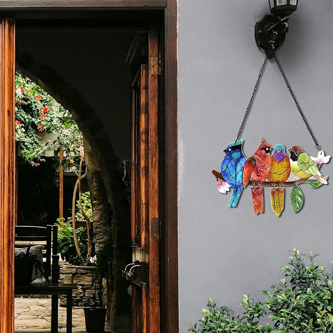 DASTOLL 2 Pack Stained Glass Window Hanging - Hummingbird Decorations Suncatcher Hand-Painted Double Sided Birds on A Branch Sun Catcher for Window Home Decor Gifts for Mom,Bird Lovers