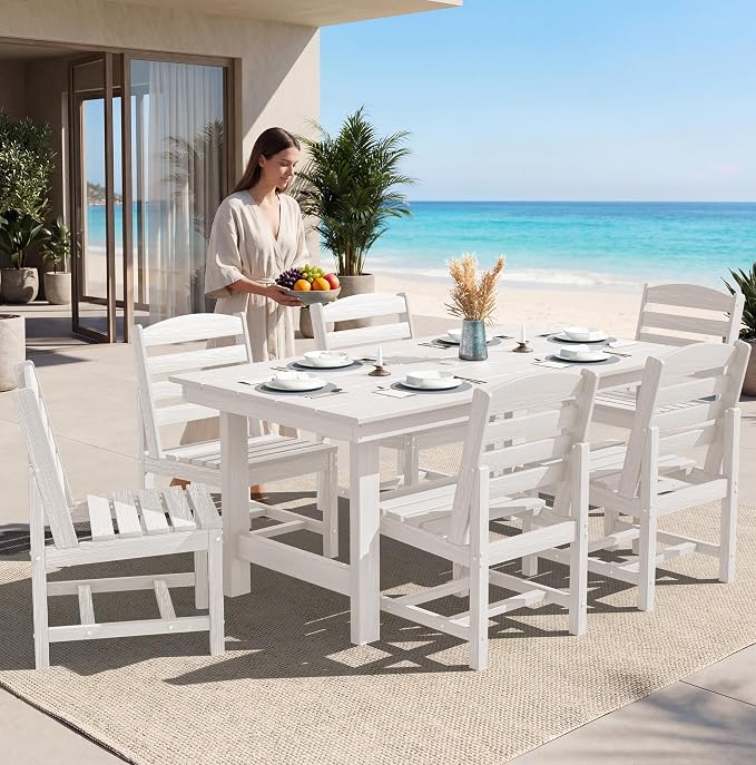 SERWALL Armless Outdoor Dining Chair Set of 2, All Weather Resistant, White | Armless Dining Chairs built to last with 330 lb capacity. Compact 24.6"Dx19.3"Wx33.6"H. Weatherproof & easy to clean.