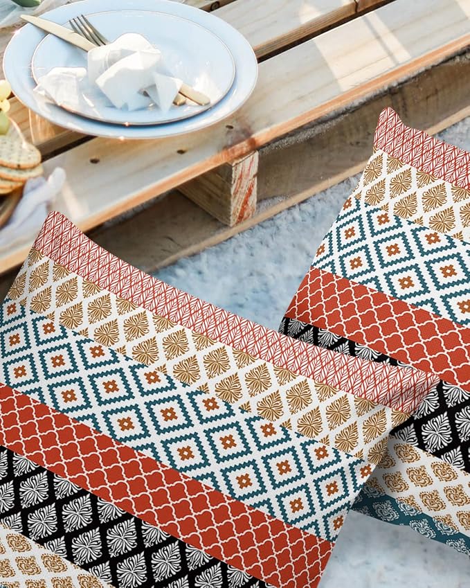 Outdoor Waterproof Throw Pillow Covers Boho Stripe Tribal Vingtage Lumbar Pillowcases Bohemian Style Pattern Decorative Pillows Cushion Case Patio Pillows for Couch Bed Garden 26 x 26 Inches