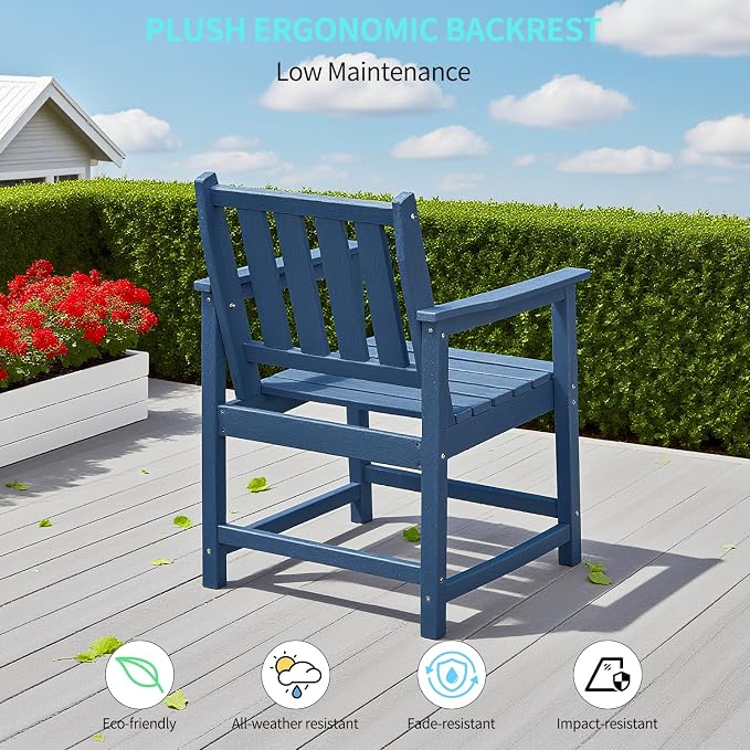 2-Piece Outdoor Patio Chairs, HDPE All-Weather Patio Chair with Backrest and Armrest, 300 lbs Support Outdoor Dining Chair Furniture for Garden, Deck, Porch, Navy