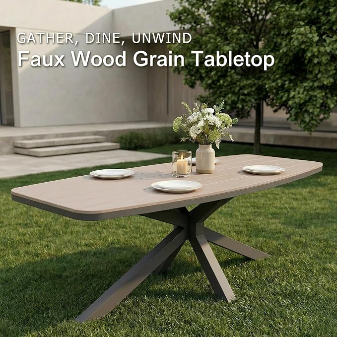 SUNSITT 9 Piece Outdoor Patio Dining Set, Patio Dining Furniture Set with 87” Aluminum Dining Table w/X Base Legs and 8 Woven Rope Outdoor Patio Chairs w/Curved Armrest for Garden, Dark Grey