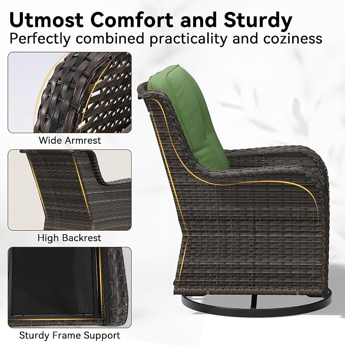 6 Piece Outdoor Wicker Patio Furniture Set, Outdoor Swivel Rocker Patio Chairs Set with Thickened Olefin Cushions, High Back and Deep Seating, Hand-Woven PE Rattan for Porch, Deck