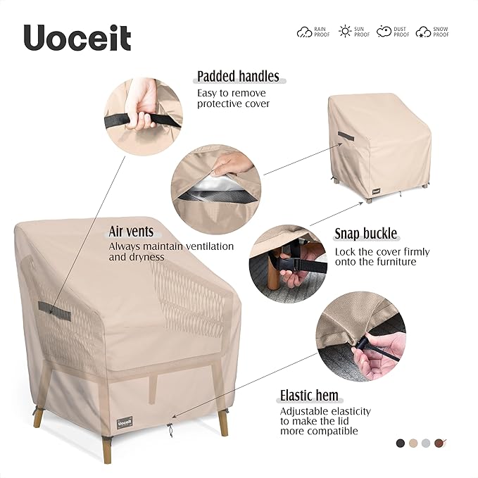 Outdoor Chair Covers 2 Pack,27"Wx32"Dx36"H inches100% Waterproof Heavy Duty Patio Furniture Cover ,Outdoor Furniture Covers Waterproof for Light Brown Minimalist Style Patio Chair Covers.