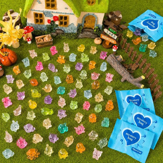 120Pcs Glow in The Dark Mini Resin Animals Mystery Bags,Individually Wrapped Blind Bags Resin Animals,Tiny Animal Figurines for Fairy Garden,Terrarium Decor,Party Favors,DIY Crafts