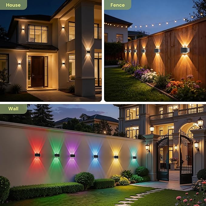 L LOHAS LED Solar Fence Lights Outdoor, 8 Modes RGB Fence Lights Solar Powered, IP44 Waterproof Outdoor Step Light for Backyard Deck Wall Pathway Patio (12 Pack)