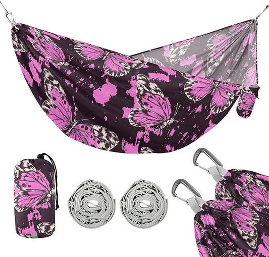 Camping Hammock Outdoor Hammocks for Outside Butterfly Hotpink Beach Trees Portable Lightweight with Pockets Tree Straps Indoor Small