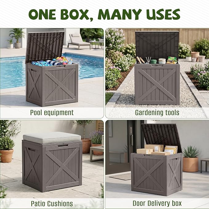 40 Gallon Waterproof Resin Deck Box, Outdoor Lockable Toy Storage Box Container for Patio Cushions Garden Tools, Delivery Box, Grey