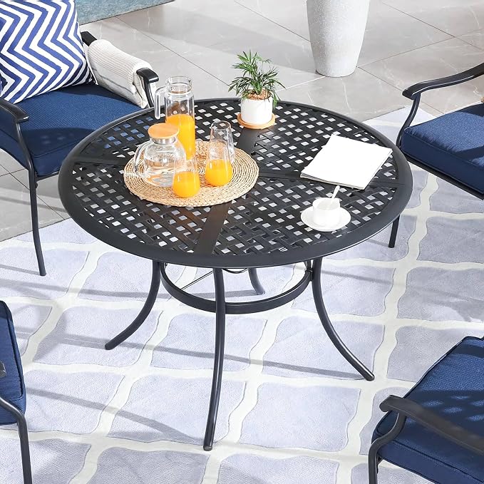 5-Piece Patio Dining Set Heavy Duty Outdoor Dining Furniture Set,Indoor Outdoor Dining Sets with Round Tabletop,4 Stackable Chairs